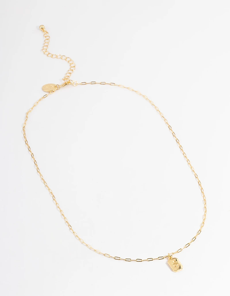 Gold Plated Letter S Rectangle Pendant  Necklace