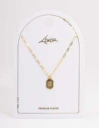 Letter S Gold Plated Rectangle Pendant Initial Necklace