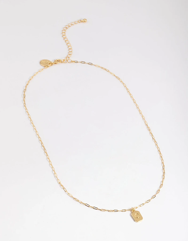 Letter C Gold Plated Rectangle Pendant Initial Necklace