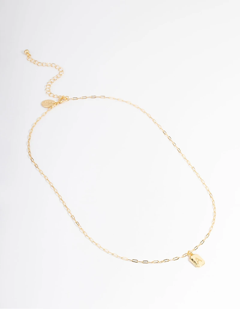 Letter A Gold Plated Rectangle Pendant Initial Necklace