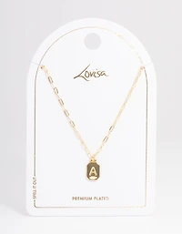 Letter A Gold Plated Rectangle Pendant Initial Necklace