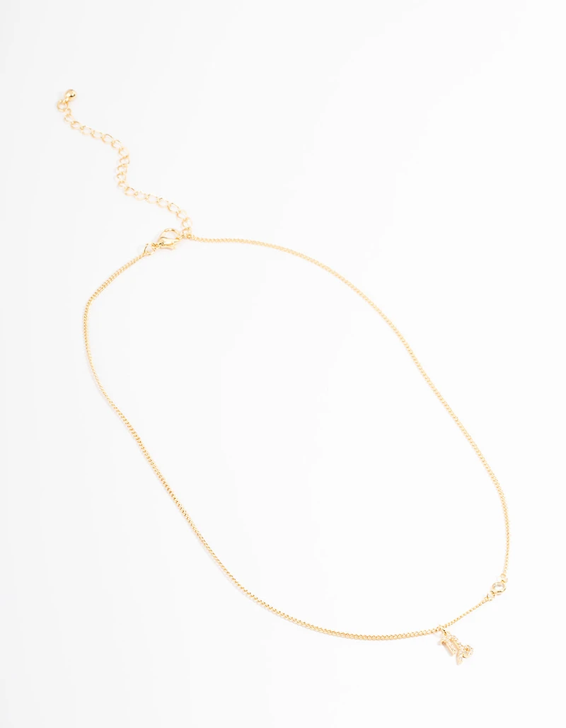 Gold Plated Capricorn Necklace With Cubic Zirconia Pendant