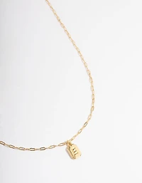 Gold Plated Letter E Rectangle Pendant  Necklace