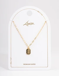 Gold Plated Letter E Rectangle Pendant  Necklace