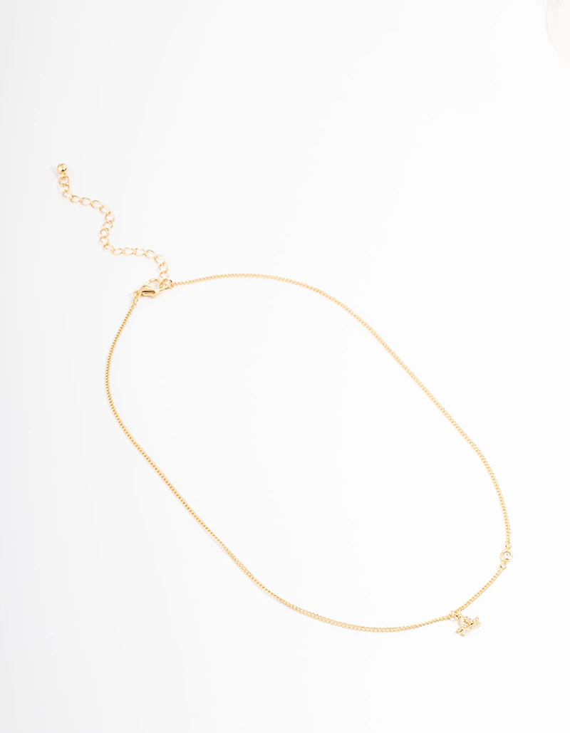 Gold Plated Libra Necklace with Diamante Pendant