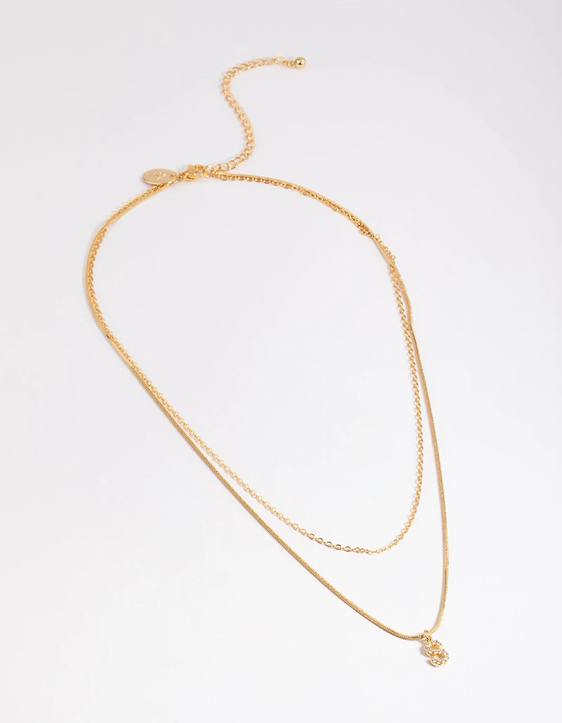 Letter Gold Plated Layered Diamante Initial Necklace