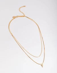 Letter T Gold Plated Layered Diamante Initial Necklace