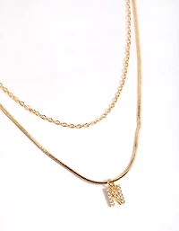 Gold Plated Diamante Letter N Layered  Necklace
