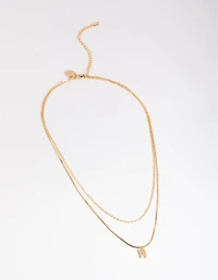 Gold Plated Diamante Letter N Layered  Necklace