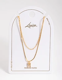 Gold Plated Diamante Letter N Layered  Necklace