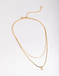 Letter E Gold Plated Layered Diamante Initial Necklace