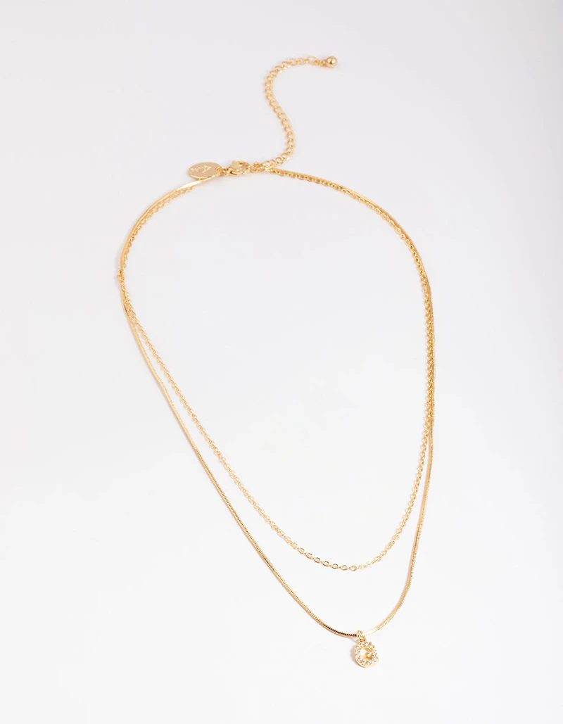 Gold Plated Diamante Letter G Layered  Necklace