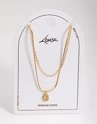 Gold Plated Diamante Letter G Layered  Necklace