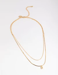 Letter B Gold Plated Layered Diamante Initial Necklace