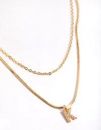 Gold Plated Diamante Letter K Layered  Necklace