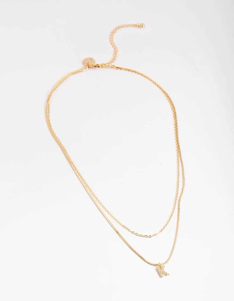 Gold Plated Diamante Letter K Layered  Necklace