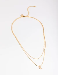 Gold Plated Diamante Letter K Layered  Necklace