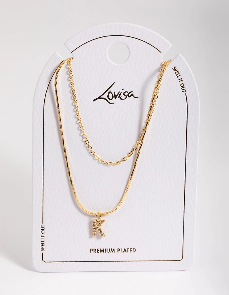Gold Plated Diamante Letter K Layered  Necklace