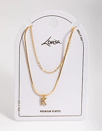 Gold Plated Diamante Letter K Layered  Necklace
