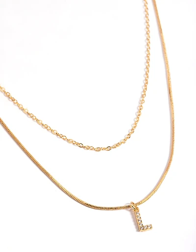 Gold Plated Diamante Letter Layered Necklace