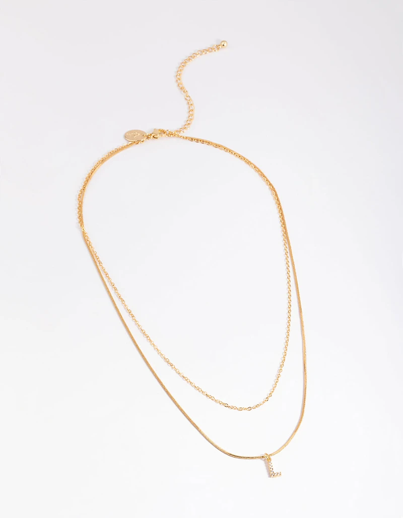 Gold Plated Diamante Letter Layered Necklace