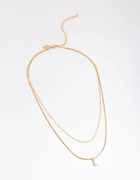 Gold Plated Diamante Letter Layered Necklace