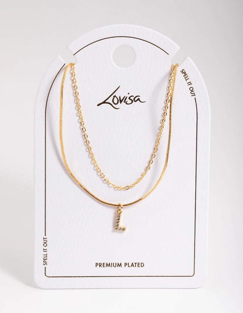 Gold Plated Diamante Letter Layered Necklace