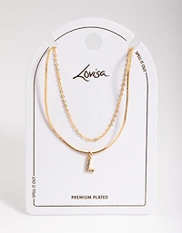 Gold Plated Diamante Letter Layered Necklace