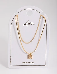 Gold Plated Diamante Letter M Layered   Necklace
