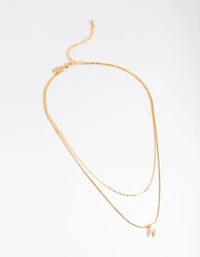 Letter H Gold Plated Layered Diamante Initial Necklace