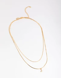 Letter J Gold Plated Layered Diamante Initial Necklace