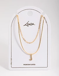 Letter J Gold Plated Layered Diamante Initial Necklace