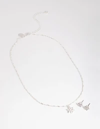 Silver Cubic Zirconia Twist Chain Star Earrings & Necklace Set