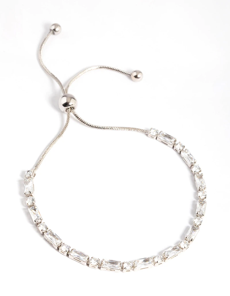 Silver Cubic Zirconia Mixed Rectangle Toggle Tennis Bracelet