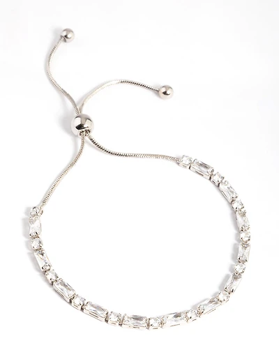 Silver Cubic Zirconia Mixed Rectangle Toggle Tennis Bracelet