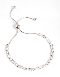 Silver Cubic Zirconia Mixed Rectangle Toggle Tennis Bracelet