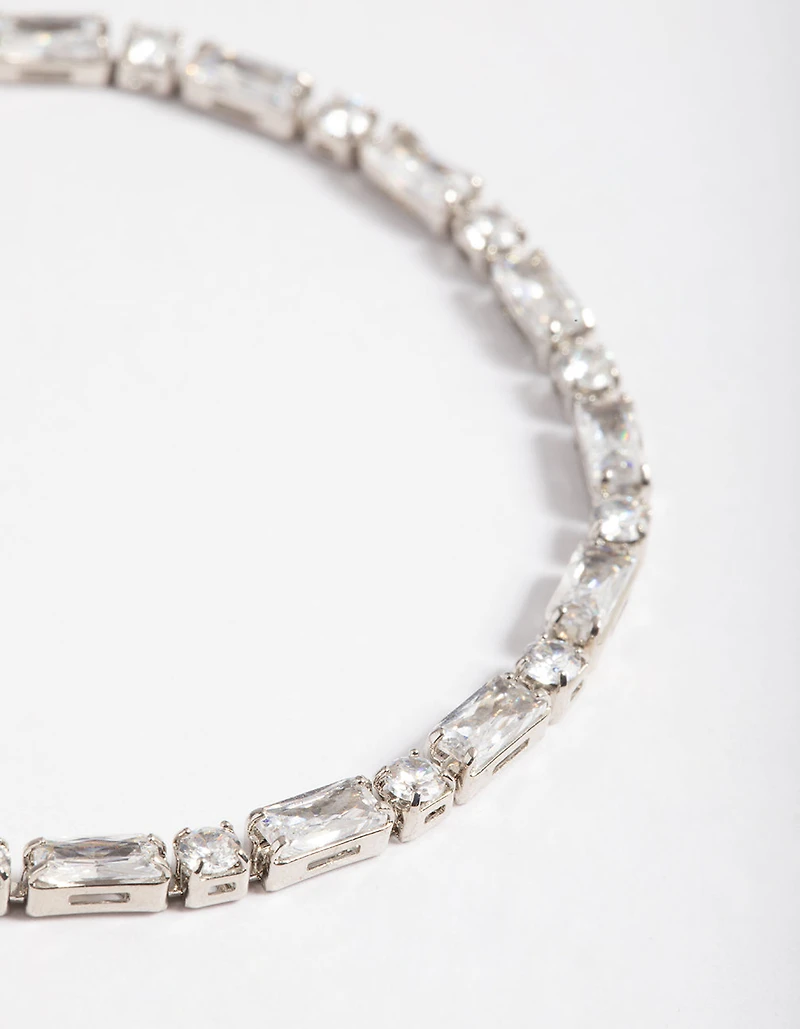 Silver Cubic Zirconia Mixed Rectangle Toggle Tennis Bracelet