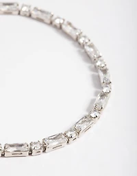 Silver Cubic Zirconia Mixed Rectangle Toggle Tennis Bracelet