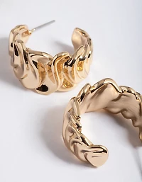 Gold Plated Brass Medium Molten Hoop Earrings