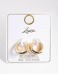 Gold Plated Brass Double Hoop Huggie Earrings