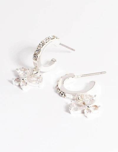 Silver Diamante Butterfly Hoop Earrings