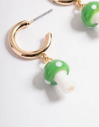 Green Medium Mushroom Huggie Earrings