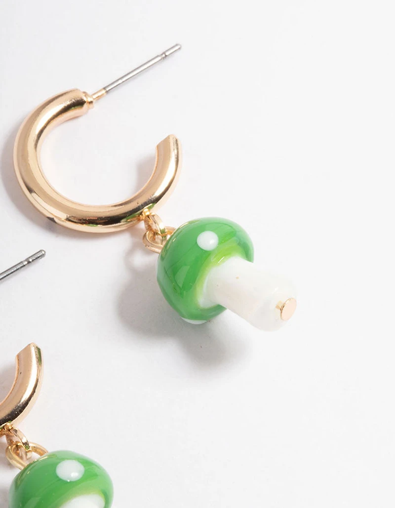 Green Medium Mushroom Huggie Earrings