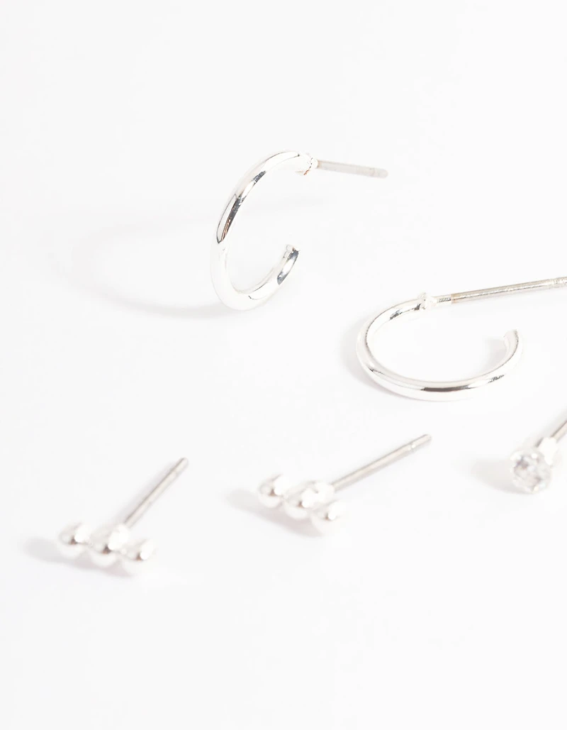 Silver Diamante Stud & Huggie Pack
