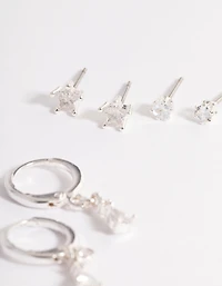 Silver Cubic Zirconia Star & Drop Earrings Pack