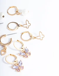 Gold Butterfly & Pearl Earrings 4-Pack