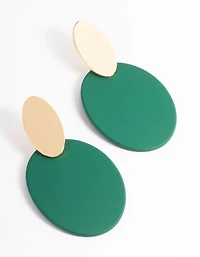 Boucles d’oreilles dorées ovales en forme de disque bleu sarcelle