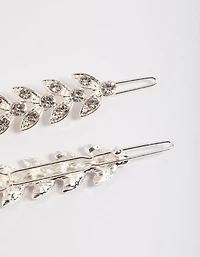 Silver Diamante Leaf Clips Pack