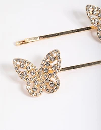 Gold Diamante Butterfly Clip Pack