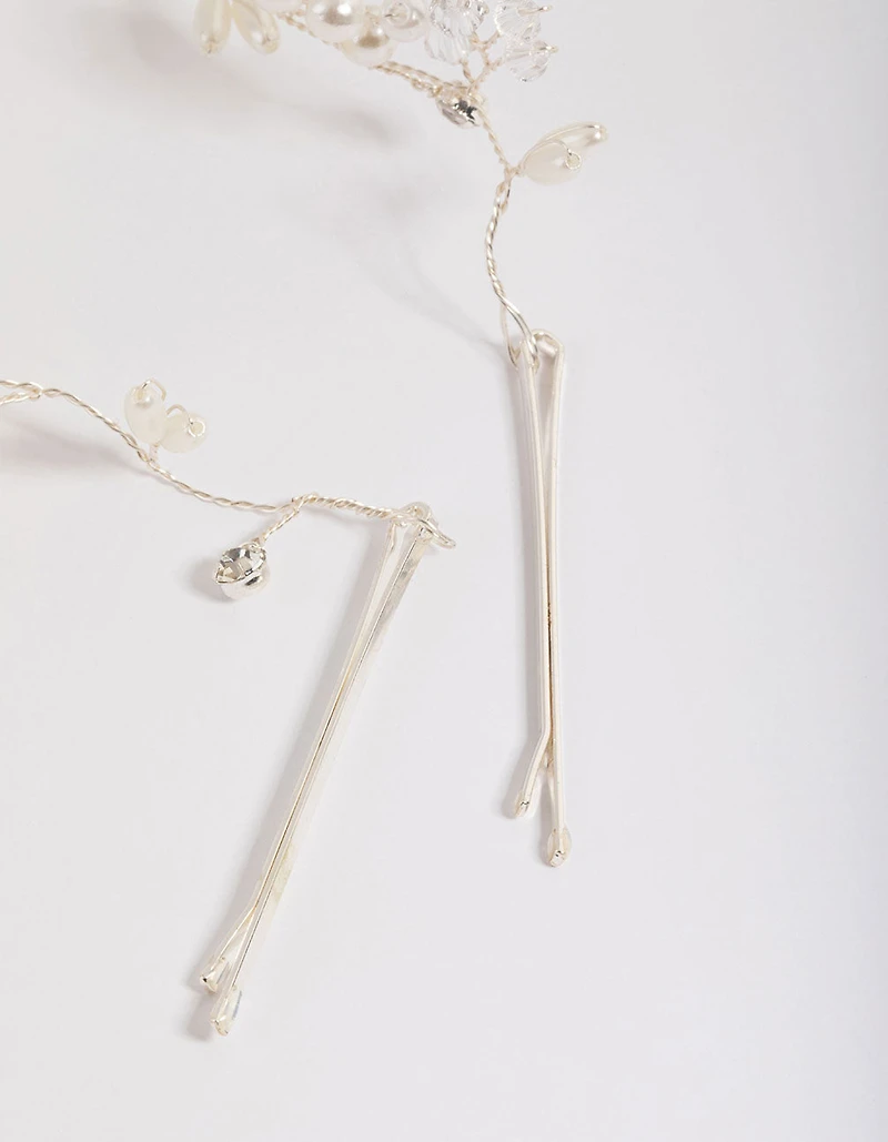 Silver Diamante & Pearl Hair Drape